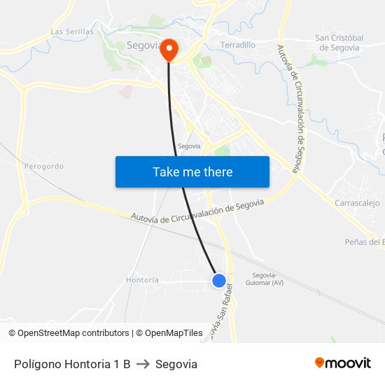 Polígono Hontoria 1 B to Segovia map