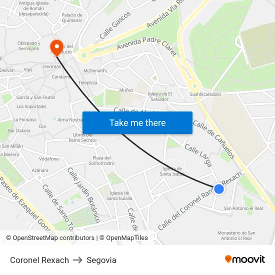 Coronel Rexach to Segovia map