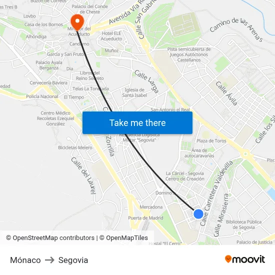 Mónaco to Segovia map