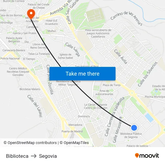 Biblioteca to Segovia map