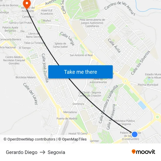 Gerardo Diego to Segovia map