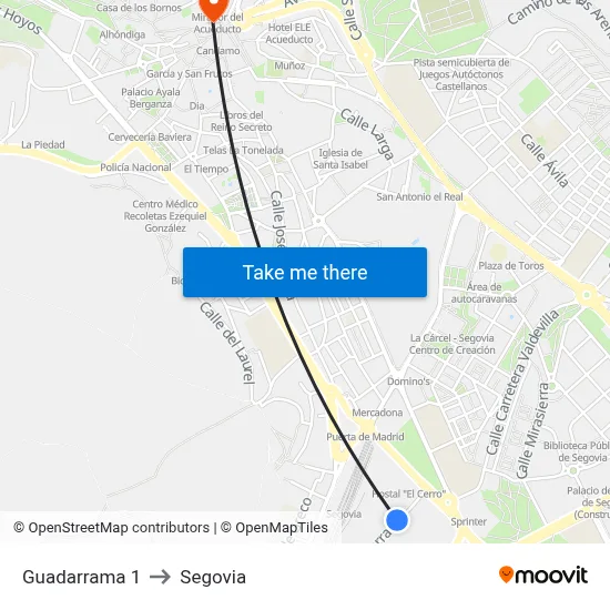 Guadarrama 1 to Segovia map
