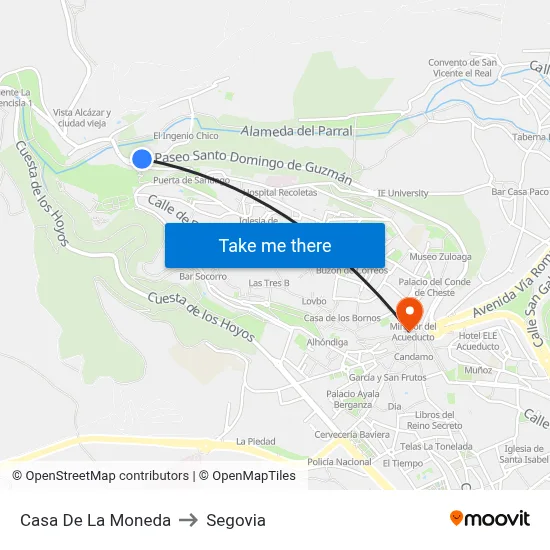 Casa De La Moneda to Segovia map