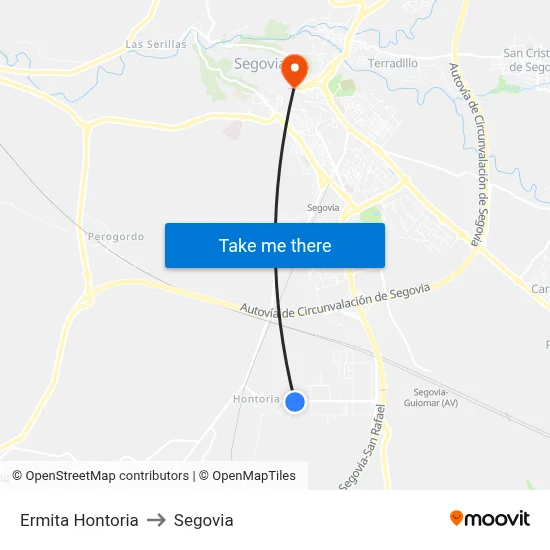 Ermita Hontoria to Segovia map