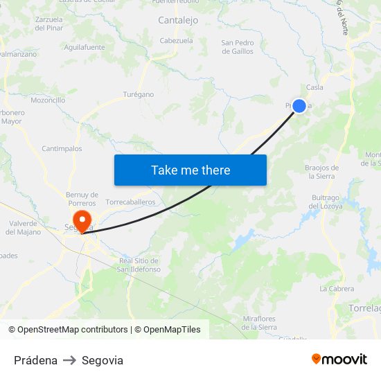 Prádena to Segovia map