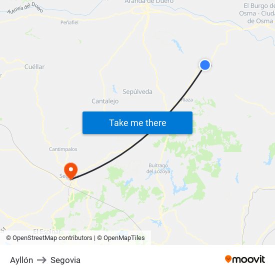 Ayllón to Segovia map