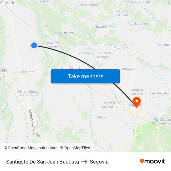 Santiuste De San Juan Bautista to Segovia map