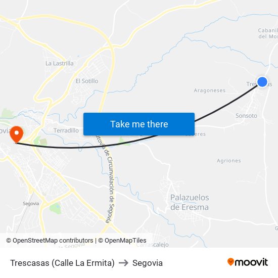 Trescasas (Calle La Ermita) to Segovia map