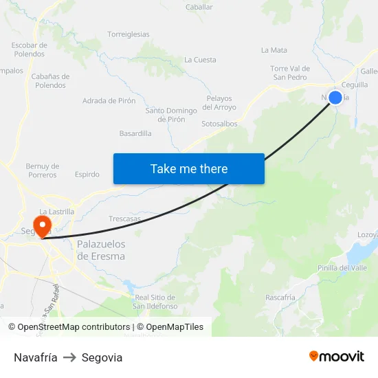 Navafría to Segovia map