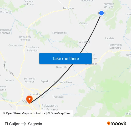 El Guijar to Segovia map