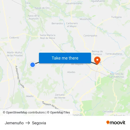Jemenuño to Segovia map