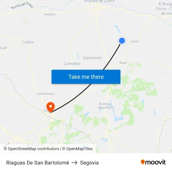 Riaguas De San Bartolomé to Segovia map