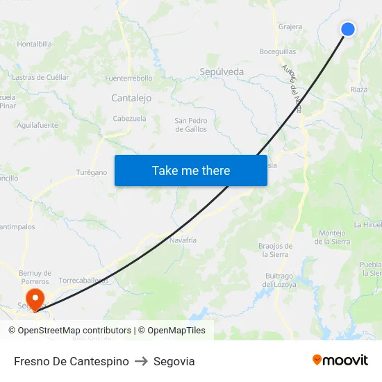 Fresno De Cantespino to Segovia map