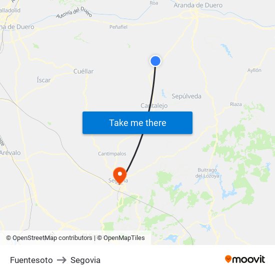 Fuentesoto to Segovia map