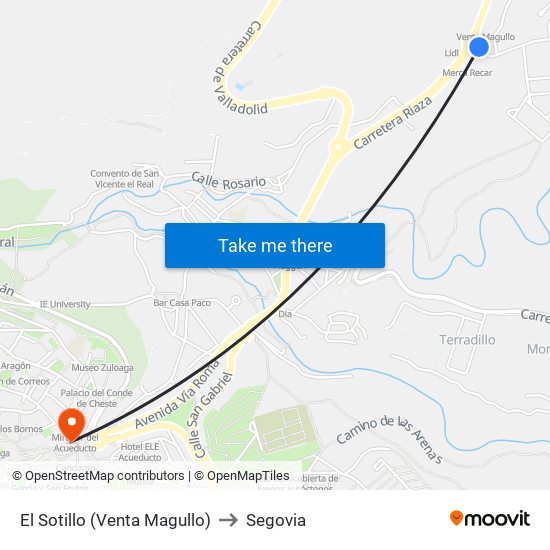 El Sotillo (Venta Magullo) to Segovia map