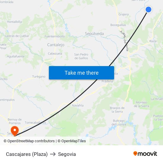 Cascajares (Plaza) to Segovia map