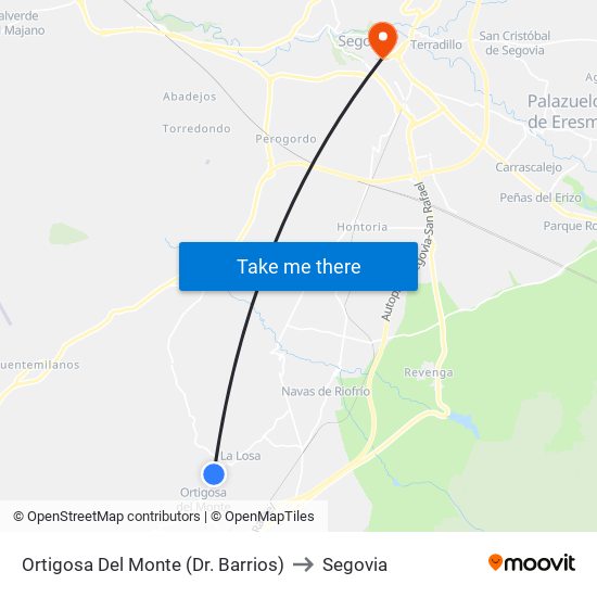 Ortigosa Del Monte (Dr. Barrios) to Segovia map