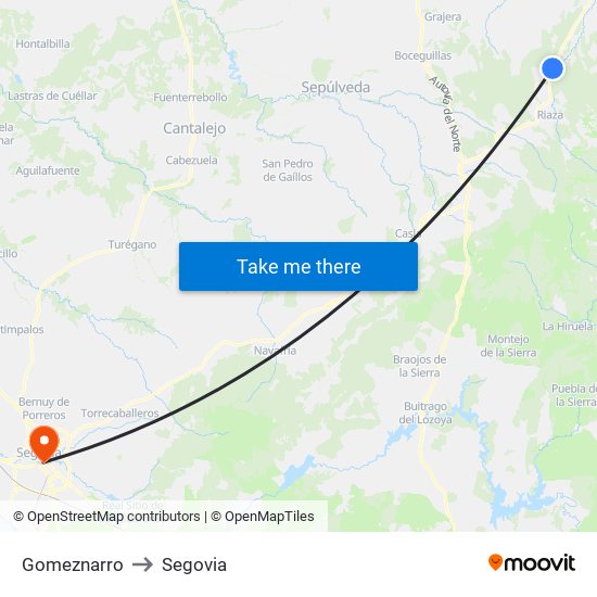 Gomeznarro to Segovia map
