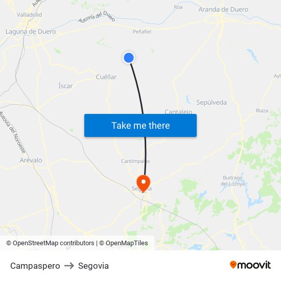 Campaspero to Segovia map