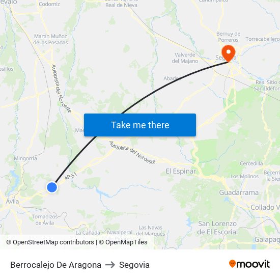 Berrocalejo De Aragona to Segovia map