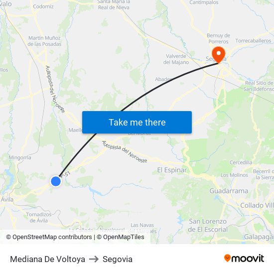Mediana De Voltoya to Segovia map