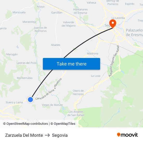 Zarzuela Del Monte to Segovia map