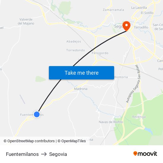 Fuentemilanos to Segovia map
