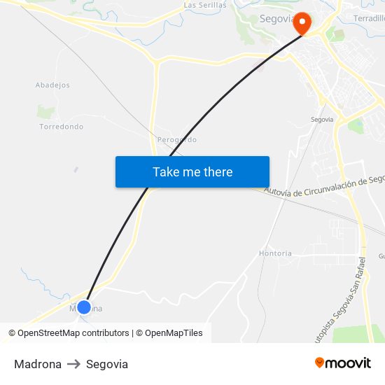 Madrona to Segovia map