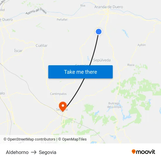 Aldehorno to Segovia map