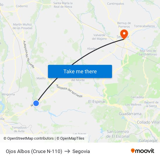 Ojos Albos (Cruce N-110) to Segovia map