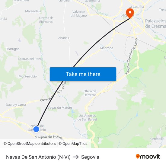Navas De San Antonio (N-Vi) to Segovia map