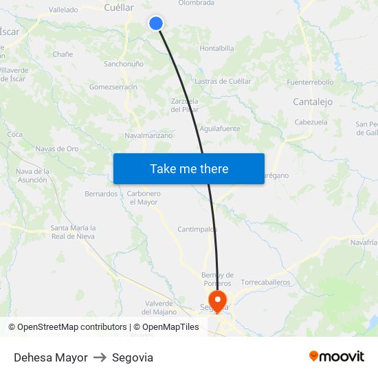 Dehesa Mayor to Segovia map