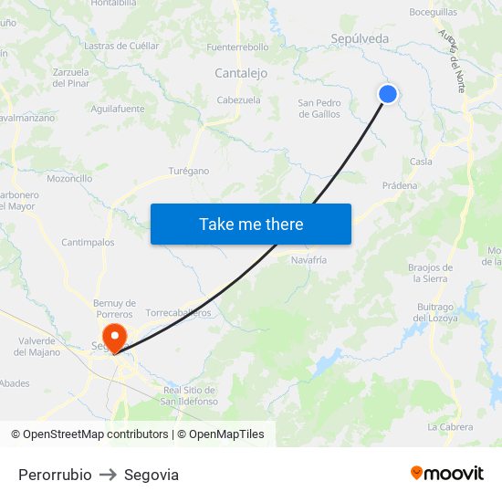 Perorrubio to Segovia map