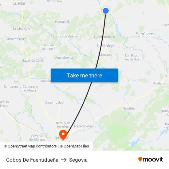 Cobos De Fuentidueña to Segovia map