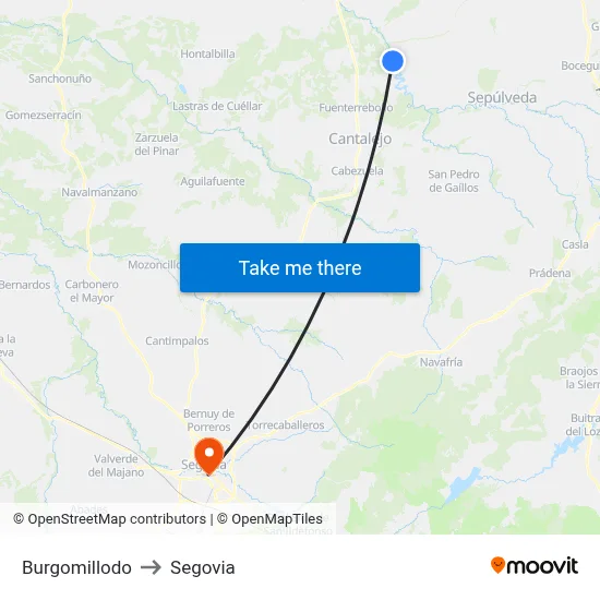 Burgomillodo to Segovia map