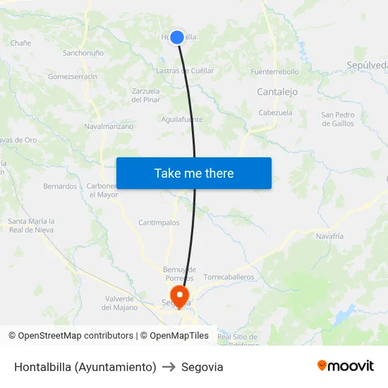 Hontalbilla (Ayuntamiento) to Segovia map