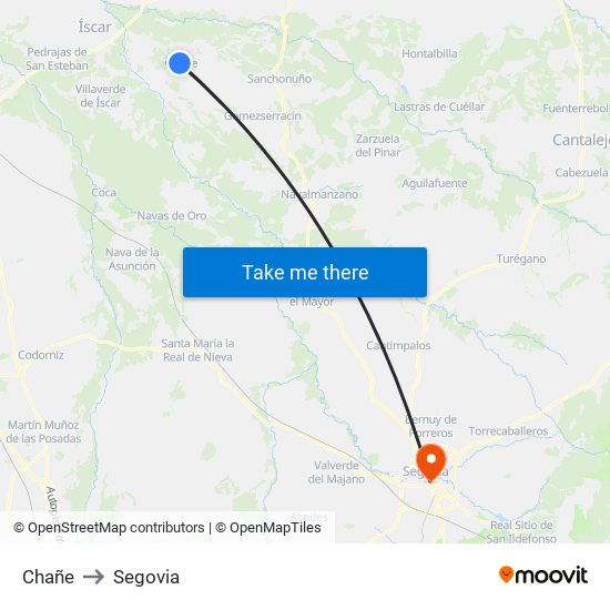 Chañe to Segovia map