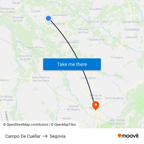 Campo De Cuéllar to Segovia map
