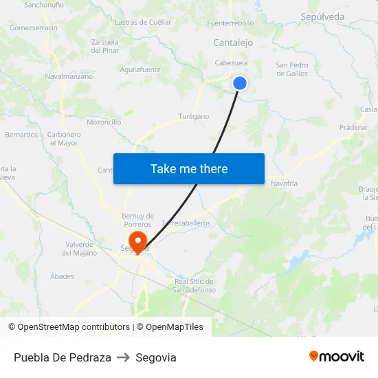 Puebla De Pedraza to Segovia map