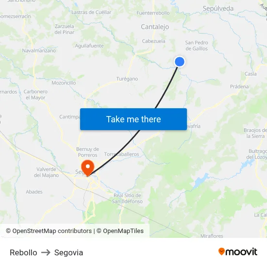 Rebollo to Segovia map