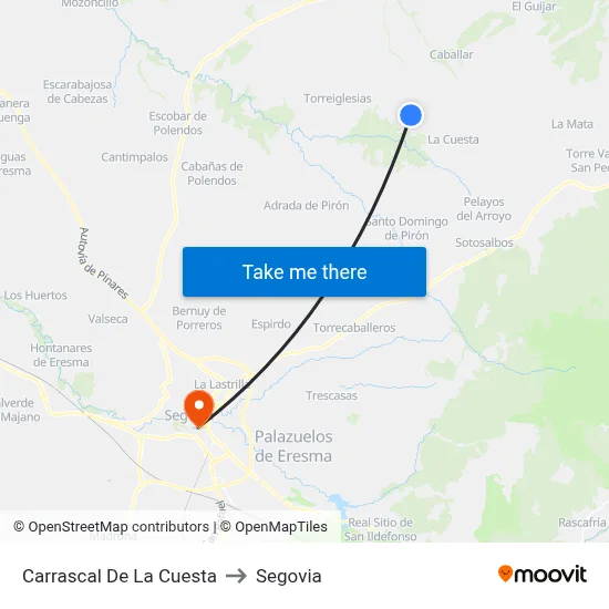 Carrascal De La Cuesta to Segovia map