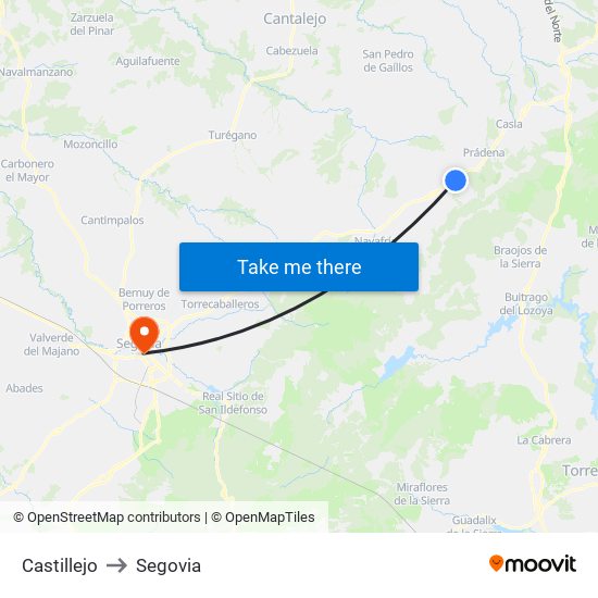 Castillejo to Segovia map