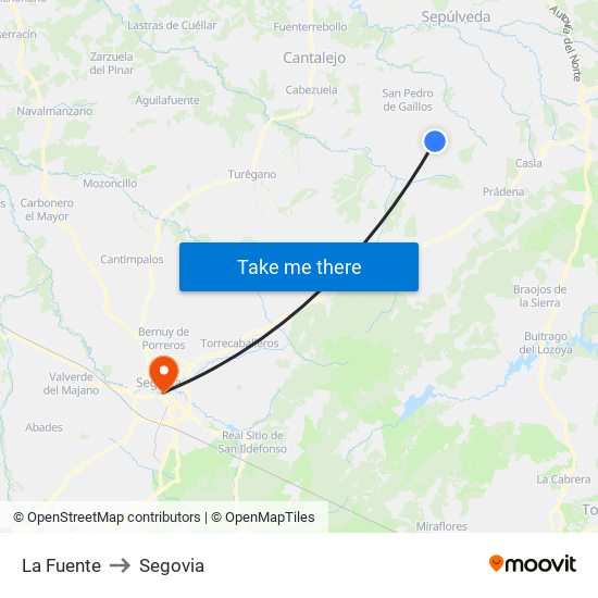 La Fuente to Segovia map