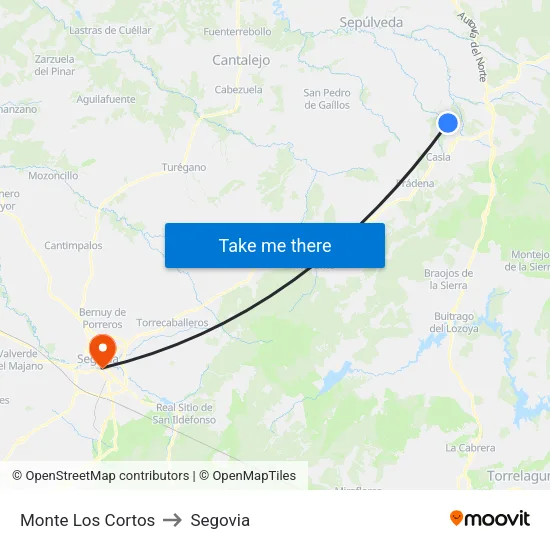 Monte Los Cortos to Segovia map