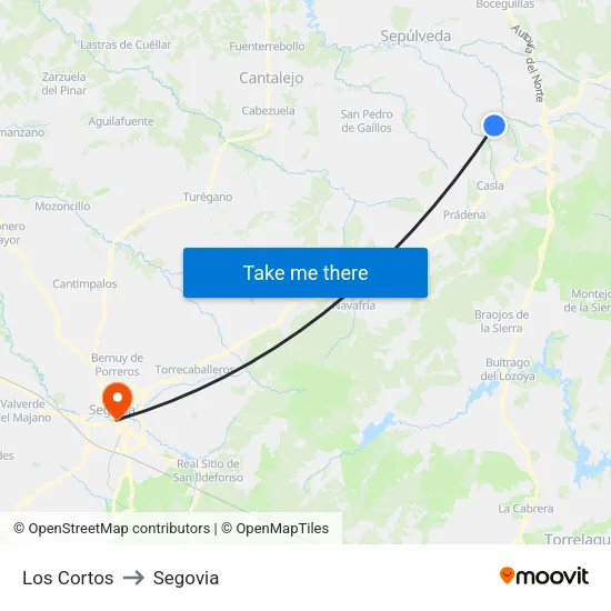 Los Cortos to Segovia map