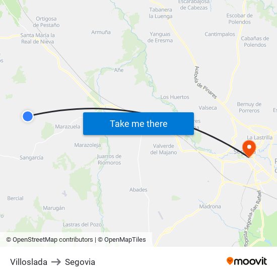 Villoslada to Segovia map
