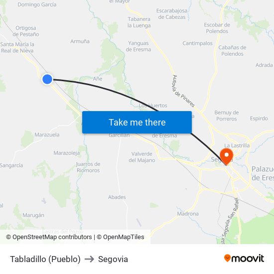 Tabladillo (Pueblo) to Segovia map