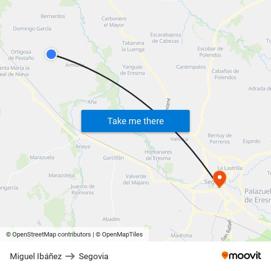 Miguel Ibáñez to Segovia map