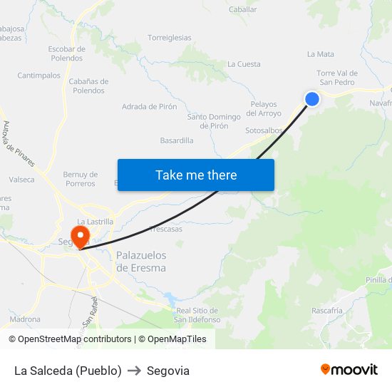La Salceda (Pueblo) to Segovia map