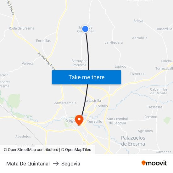 Mata De Quintanar to Segovia map